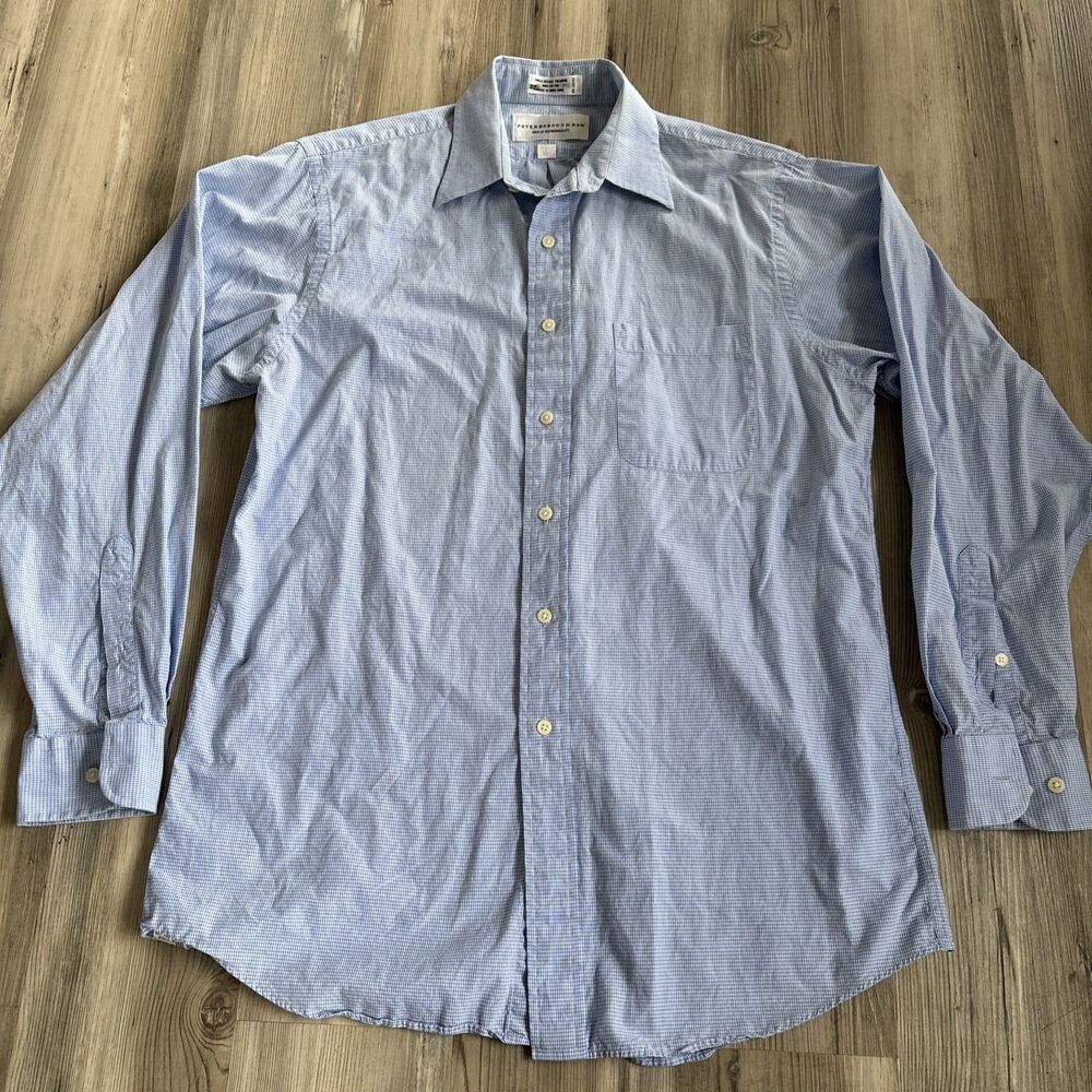 Peterborough Row Bloomingdale’s Men’s Dress Shirt Blue White Checkered 34-35